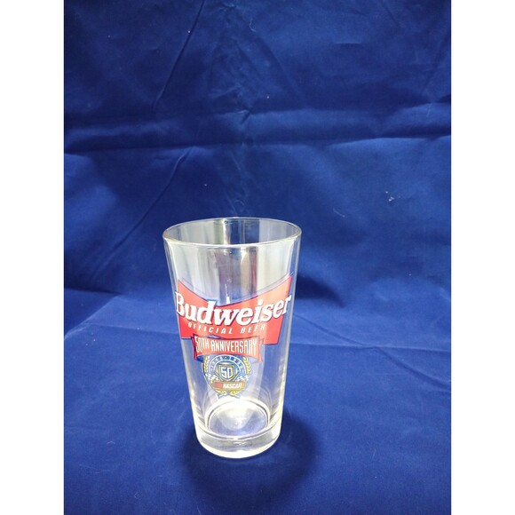 Vintage Budweiser NASCAR 50th Anniversary Pint Glass 16oz – 1948–1998 Barware - Picture 1 of 2